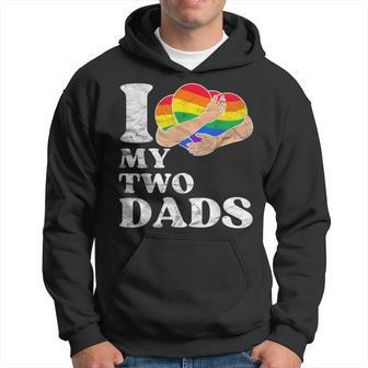 Vintage Retro I Love My Two Dads Gay Lgbtq Pride Month Hoodie - Seseable