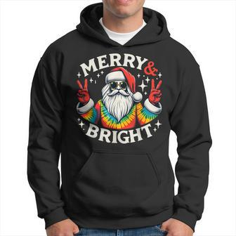 Vintage Retro Merry And Bright Hippie Santa Peace Christmas Hoodie - Monsterry AU