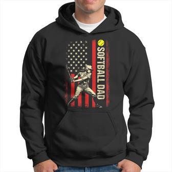 Vintage Softball Dad Us Flag Patriotic Dad Father's Day Men Hoodie - Monsterry CA