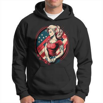 Vintage Tattoo Pin-Up Flag Rebellious Playful American Hoodie - Monsterry CA