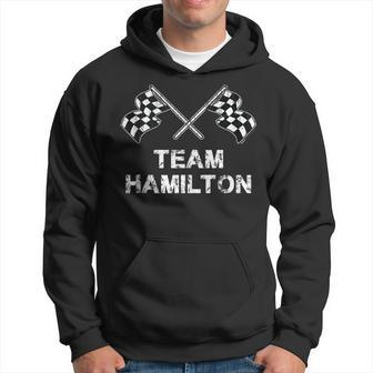 Vintage Team Hamilton Family Name Checkered Flag Racing Hoodie - Seseable