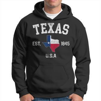 Vintage Texas Est 1845 Texas State Flag Map Texan Pride Hoodie - Thegiftio UK
