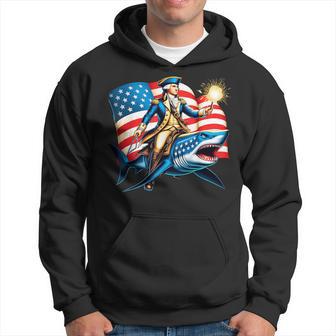 Washington Riding Shark July 4Th American Flag Sharks Hoodie - Thegiftio UK