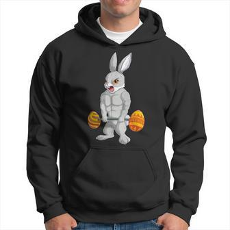 Weightlifting Fitness Gym Happy Easter Bunny Lifting Eggs Hoodie | Mazezy CA