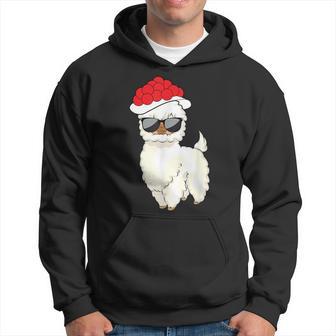 Weihnachtslama Unisex Hoodie mit Sonnenbrille & Weihnachtsmütze - Seseable