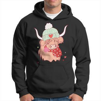 Western Valentines Day Cute Highland Cow Eating A Lollipop Hoodie - Seseable