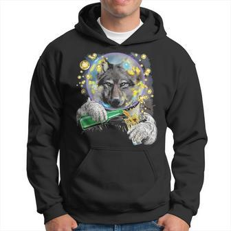 Wolf As Astronaut In Space Enjoying Drink Hoodie | Mazezy