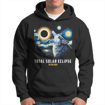 Wolf Howling At Total Solar Eclipse 2024 April 8Th 2024 Hoodie | Mazezy