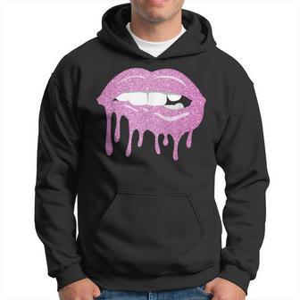 Women's Dripping Lips Pink Kiss Pink Lip Biting Pink Lips Hoodie - Thegiftio UK