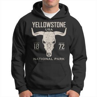 Yellowstone National Park Bison Skull Buffalo Vintage Hoodie - Monsterry