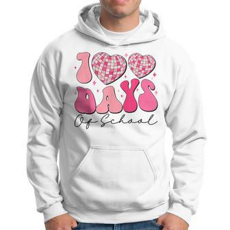 100 Days Of School Pink Disco Hearts 100Th Day Of School Hoodie - Seseable