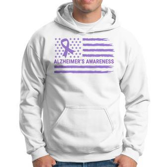 Alzheimer's Awareness Purple Ribbon American Flag Dementia Hoodie - Monsterry CA