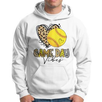 Bleached Softball Game Day Vibes Leopard Heart Headband Mom Hoodie - Seseable
