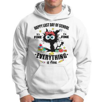 Cat Last Day Of School It's Fine I'm Fine Everything Is Fine Hoodie - Seseable