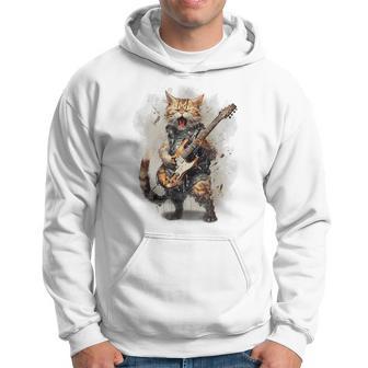 Cat Singing With Electric Guitar Vintage Hoodie - Monsterry