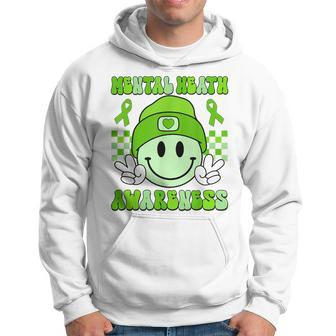 Checkered Smile Face Green Ribbon Mental Health Awareness Hoodie | Mazezy CA