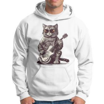 Cool Guitar Playing Cat With Glasses Band Rock Guitar Hoodie - Seseable