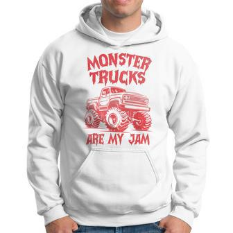 Distressed Monster Trucks Are My Jam Race Day Red Vintage Hoodie - Thegiftio UK