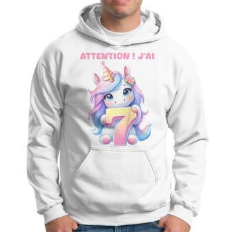 Enfant Enfant Attention J'ai 7 Ans 7E Anniversaire Cadeau Licorne Sweat à capuche - Cadeauxyz