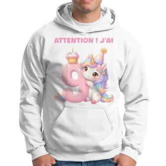 Enfant Enfant Attention J'ai 9 Ans 9E Anniversaire Cadeau Licorne Sweat à capuche - Cadeauxyz