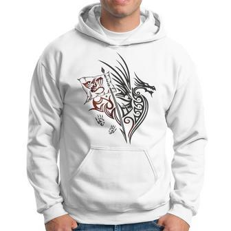 Fire Dragon With Wings Footprints And Flag Fantasy Hoodie - Monsterry AU