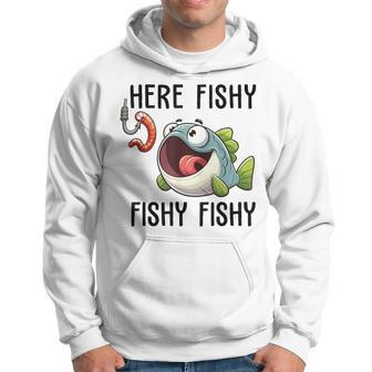 Here Fishy Fisherman Fishing Lover Cute Fish Worm Hoodie - Seseable