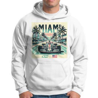 Formula Racing Open Wheel Car Retro Miami Circuit Usa Flag Hoodie - Monsterry DE