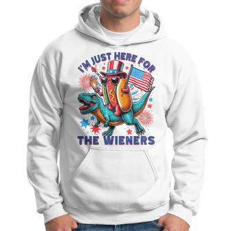 Hotdog T-Rex I'm Just Here For The Wieners 4Th Of July Hoodie - Thegiftio UK