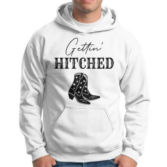 Getting Hitched Bride Western Bachelorette Party Hoodie | Mazezy