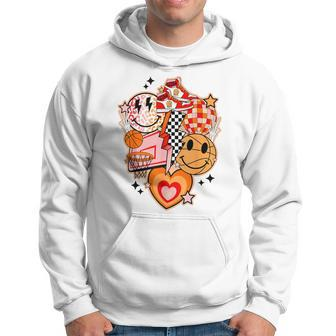 Groovy Game Day Basketball Retro Smile Happy Face Vintage Hoodie - Seseable