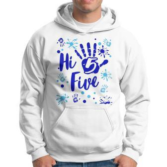 Hi Five Boy 5 Years Old Blue 5Th Birthday Family Party Hoodie - Monsterry AU