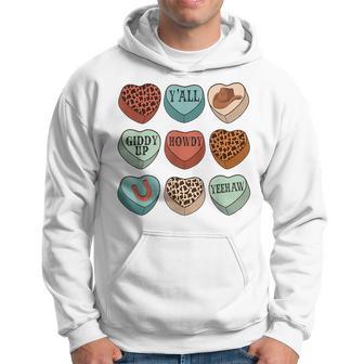 Howdy Valentines Day Western Cowboy Cowgirl Leopard Hearts Hoodie - Thegiftio UK