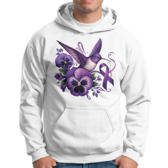 Hummingbird Holding Purple Ribbon Alzheimer Awareness Pansy Hoodie - Seseable