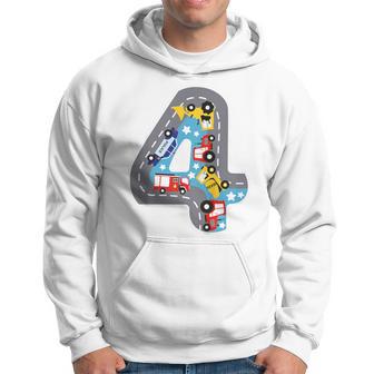 Kinder Kinder Geburtstag 4 Jahre Junge Autos Zahl Alter Straße Hoodie - Seseable