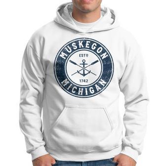 Muskegon Michigan Mi Vintage Boat Anchor & Oars Hoodie - Monsterry CA