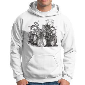 Octopus Playing Drums Drummer Drumming Musician Band Hoodie - Monsterry