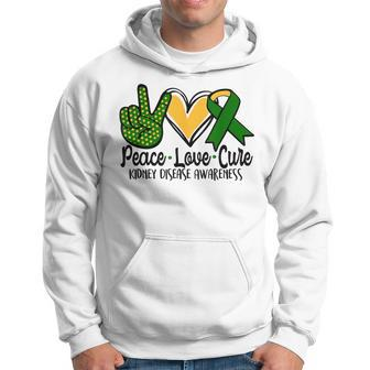 Peace Love Cure Kidney Disease Awareness March Green Ribbon Hoodie - Monsterry