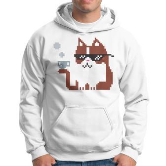 Pixelated Pixel Sunglasses Cool Teacup Cat Hoodie - Monsterry DE