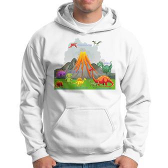 Prehistoric Landscape Dinosaurs Volcano Mountains Hoodie - Monsterry CA