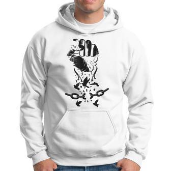 Raised Hand Clenched Fist Broken Chain Birds Black Freedom Hoodie - Monsterry CA