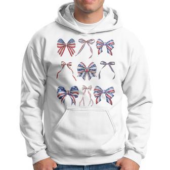 Retro American Flag Coquette Bow Patriotic 4Th Of July Hoodie - Thegiftio UK