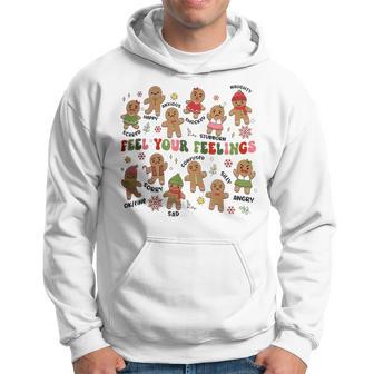 Retro Feel Your Feelings Gingerbread Christmas Mental Health Hoodie - Thegiftio UK