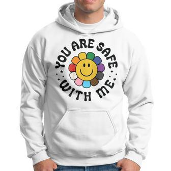 You Are Safe With Me Lgbtq Pride Ally Smile Face Back Hoodie - Monsterry UK