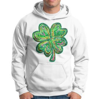 Shamrock Sequin Effect St Patrick's Day Four Leaf Clover Hoodie - Seseable