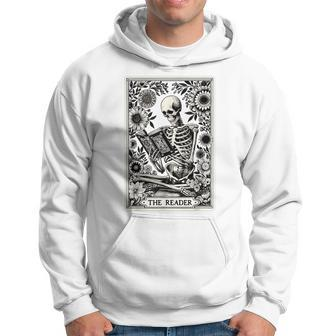 Skeleton Reading Book The Reader Tarot Card Book Hoodie | Mazezy