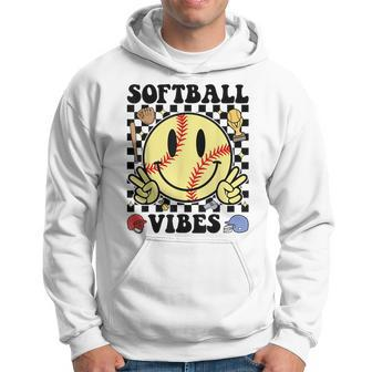 Softball Vibes Smile Face Game Day Softball Mom Hoodie - Seseable