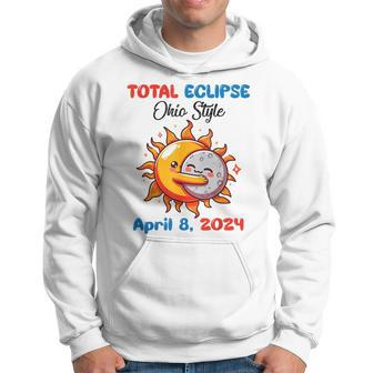 Sun Moon Hug Together Total Eclipse Ohio Style April 8 2024 Hoodie - Seseable