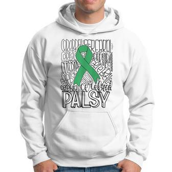 Typography Green Ribbon Cerebral Palsy Cp Awareness Support Hoodie - Seseable