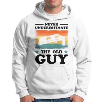 Never Underestimate The Old Guy Sack Toss Cornhole Hoodie - Seseable