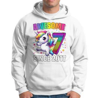 Unicorn 7Th Birthday 7 Year Old Unicorn Party Girls Outfit Hoodie - Seseable